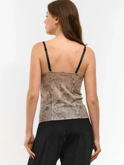 GATE Siateczkowy top bez rękawów z nadrukiem| Koszulki I Topy·Topy|Koszulki I Topy·Podkoszulki ☀️