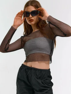 GATE Siateczkowy top z długimi rękawami| Koszulki I Topy·Topy