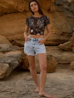 GATE Siateczkowy top z krótkimi rękawami| Koszulki I Topy·Topy|Koszulki I Topy·Koszulki