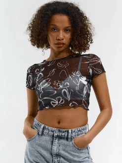 GATE Siateczkowy top z krótkimi rękawami| Koszulki I Topy·Topy|Koszulki I Topy·Koszulki