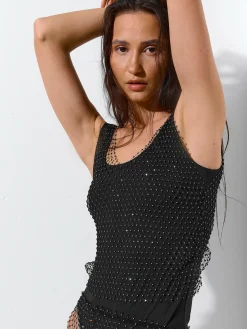 GATE Siateczkowy top z kryształkami| Koszulki I Topy·Topy