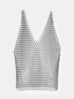 GATE Siateczkowy top z kryształkami| Koszulki I Topy·Topy