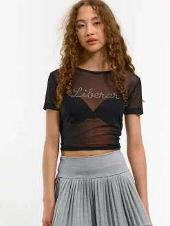 GATE Siateczkowy top z ozdobnymi kryształkami| Koszulki I Topy·Topy