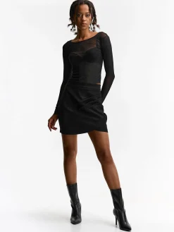 GATE Siateczkowy top z ozdobnymi kryształkami| Koszulki I Topy·Topy