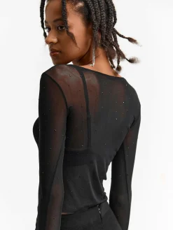 GATE Siateczkowy top z ozdobnymi kryształkami| Koszulki I Topy·Topy