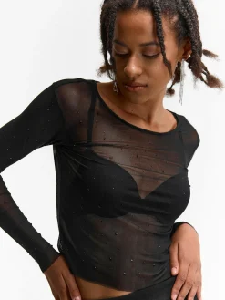 GATE Siateczkowy top z ozdobnymi kryształkami| Koszulki I Topy·Topy