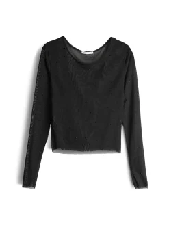 GATE Siateczkowy top z ozdobnymi kryształkami| Koszulki I Topy·Topy