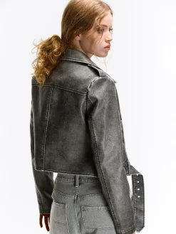 GATE Skórzana kurtka motocyklowa z efektem wyblaknięcia| Kurtki I Płaszcze·Kurtki Przejściowe