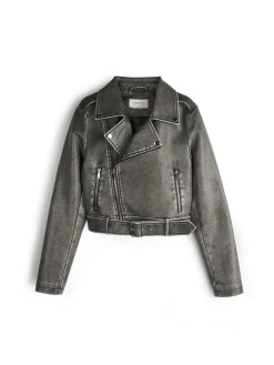 GATE Skórzana kurtka motocyklowa z efektem wyblaknięcia| Kurtki I Płaszcze·Kurtki Przejściowe