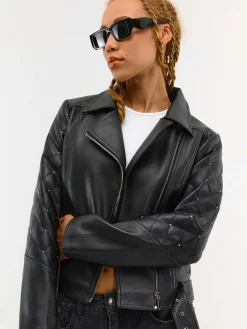 GATE Skórzana kurtka z aplikacjami| Kurtki I Płaszcze·Kurtki Przejściowe|Kurtki I Płaszcze·Pikowana Kurtka