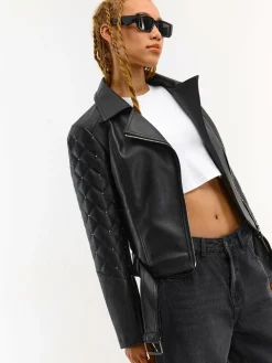 GATE Skórzana kurtka z aplikacjami| Kurtki I Płaszcze·Kurtki Przejściowe|Kurtki I Płaszcze·Pikowana Kurtka