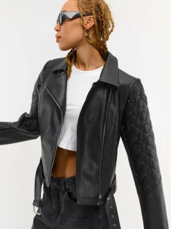 GATE Skórzana kurtka z aplikacjami| Kurtki I Płaszcze·Kurtki Przejściowe|Kurtki I Płaszcze·Pikowana Kurtka