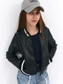 GATE Skórzana kurtka z kontrastowymi detalami|Dzieci Dziewczynki·Kurtki I Płaszcze