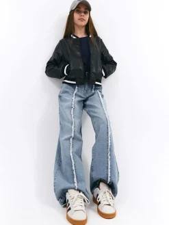 GATE Skórzana kurtka z kontrastowymi detalami|Dzieci Dziewczynki·Kurtki I Płaszcze