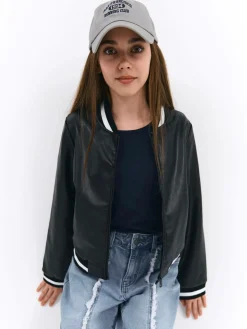 GATE Skórzana kurtka z kontrastowymi detalami|Dzieci Dziewczynki·Kurtki I Płaszcze