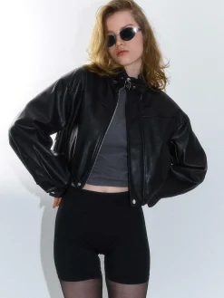 GATE Skórzana kurtka z wysokim kołnierzem| Kurtki I Płaszcze·Kurtki Przejściowe