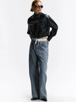 GATE Skórzana kurtka z wysokim kołnierzem| Kurtki I Płaszcze·Kurtki Przejściowe