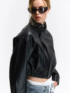 GATE Skórzana kurtka z wysokim kołnierzem| Kurtki I Płaszcze·Kurtki Przejściowe