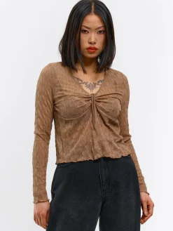 GATE Strukturalny półprzezroczysty top z wiązaniem| Koszulki I Topy·Topy