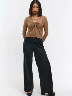 GATE Strukturalny półprzezroczysty top z wiązaniem| Koszulki I Topy·Topy