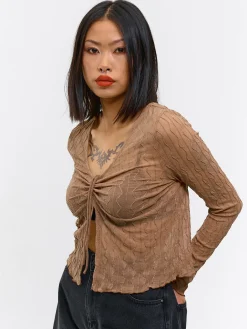 GATE Strukturalny półprzezroczysty top z wiązaniem| Koszulki I Topy·Topy