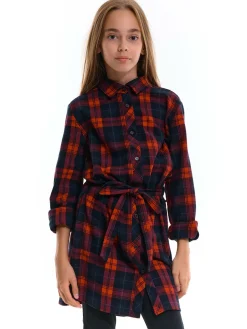 GATE Sukienka koszulowa z bawełny w kratę|Dzieci Dziewczynki·Sukienki