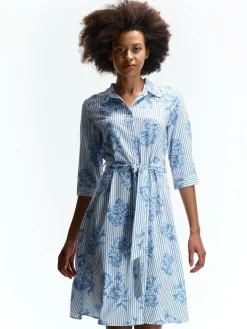 GATE Sukienka midi w paski z kwiatowym nadrukiem| Kategorie·Sukienki