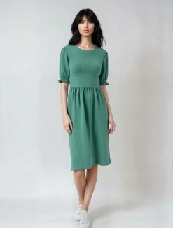 GATE Sukienka midi z balonowymi rękawami| Kategorie·Sukienki