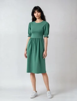 GATE Sukienka midi z balonowymi rękawami| Kategorie·Sukienki