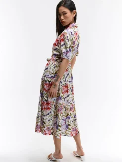 GATE Sukienka w kwiaty z domieszką lnu| Kategorie·Sukienki