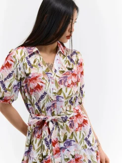 GATE Sukienka w kwiaty z domieszką lnu| Kategorie·Sukienki