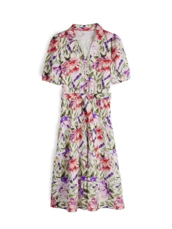 GATE Sukienka w kwiaty z domieszką lnu| Kategorie·Sukienki
