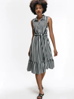 GATE Sukienka w paski z domieszką lnu| Kategorie·Sukienki