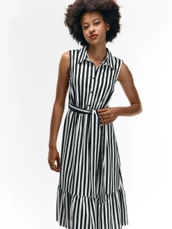 GATE Sukienka w paski z domieszką lnu| Kategorie·Sukienki