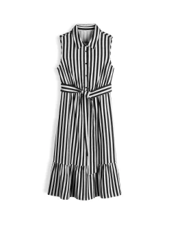 GATE Sukienka w paski z domieszką lnu| Kategorie·Sukienki