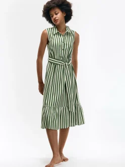 GATE Sukienka w paski z domieszką lnu| Kategorie·Sukienki