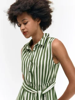 GATE Sukienka w paski z domieszką lnu| Kategorie·Sukienki