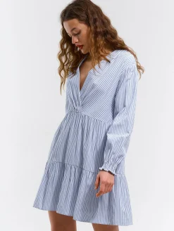 GATE Sukienka w paski z falbanami i długimi rękawami| Kategorie·Sukienki