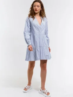 GATE Sukienka w paski z falbanami i długimi rękawami| Kategorie·Sukienki