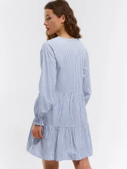 GATE Sukienka w paski z falbanami i długimi rękawami| Kategorie·Sukienki