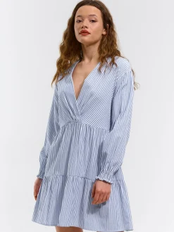 GATE Sukienka w paski z falbanami i długimi rękawami| Kategorie·Sukienki
