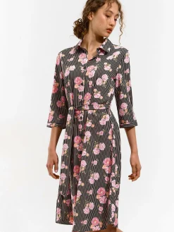GATE Sukienka w paski z kwiatowym nadrukiem| Kategorie·Sukienki