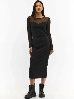 GATE Sukienka z siateczkowymi rękawami| Kategorie·Sukienki