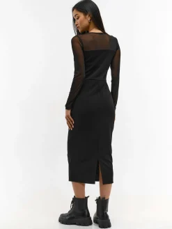 GATE Sukienka z siateczkowymi rękawami| Kategorie·Sukienki