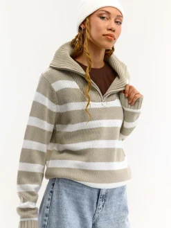 GATE Sweter w paski, zapinany na zamek| Swetry I Bluzy·Swetry