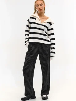 GATE Sweter w paski, zapinany na zamek| Swetry I Bluzy·Swetry