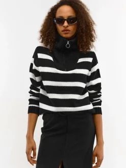 GATE Sweter w paski, zapinany na zamek| Swetry I Bluzy·Swetry