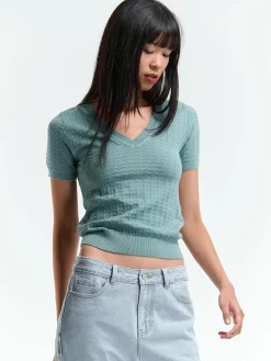 GATE Sweter z dekoltem w serek| Koszulki I Topy·Topy|Swetry I Bluzy·Swetry