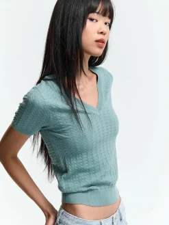 GATE Sweter z dekoltem w serek| Koszulki I Topy·Topy|Swetry I Bluzy·Swetry