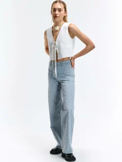 GATE Szerokie jeansy z perełkami| Spodnie·Jeansy